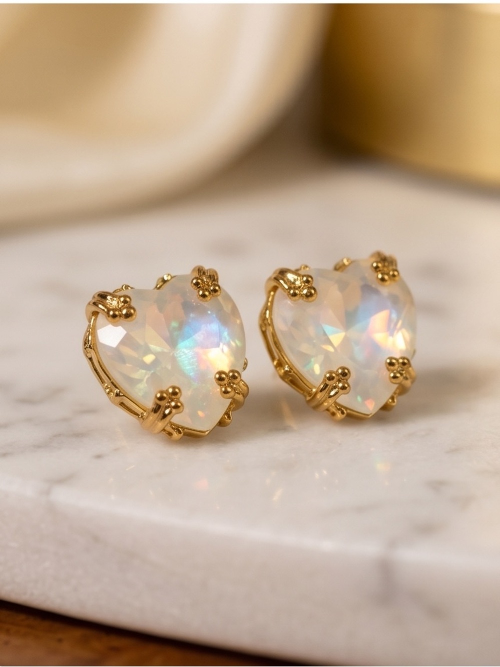 NEW Glitz Mob White Opal Crystal Heart Stud Earrings - Picture 2 of 6